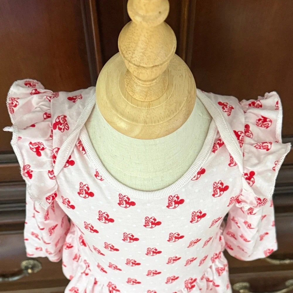 Disney Baby Minnie Mouse Pink Ruffle Peplum Legging Set 18-24M Toddler Girl